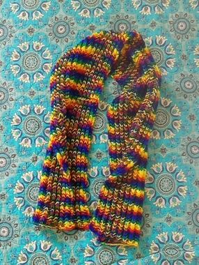 Hand-Knitted Rainbow Multicolor Scarf
